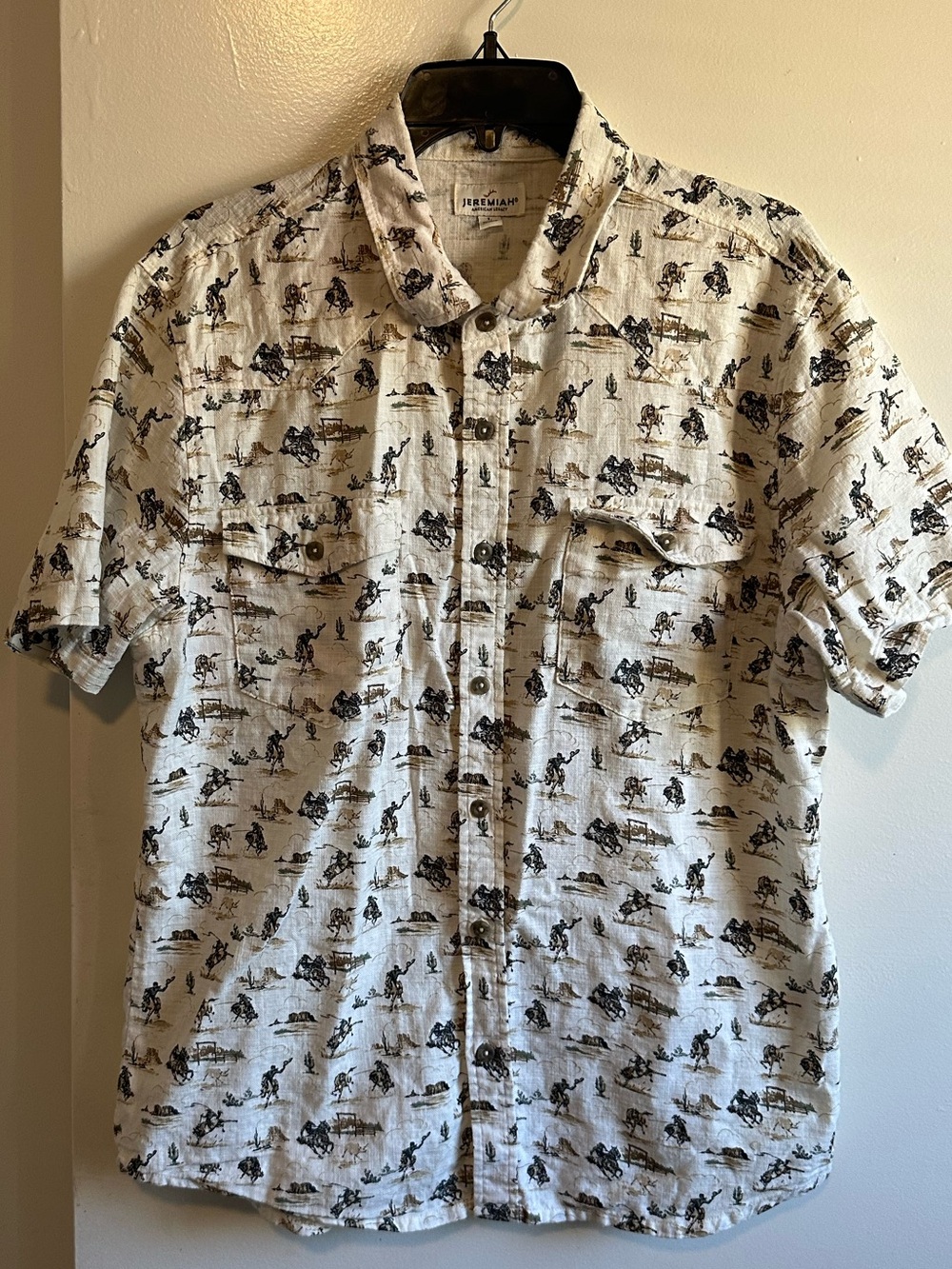 Jeremiah Cream Short-Sleeve Printed Button-Down Shirt Cowboy Print
